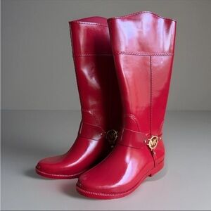 Michael Kors Women's Fulton Harness Red Tall Rubber Rain Boots Size 9
